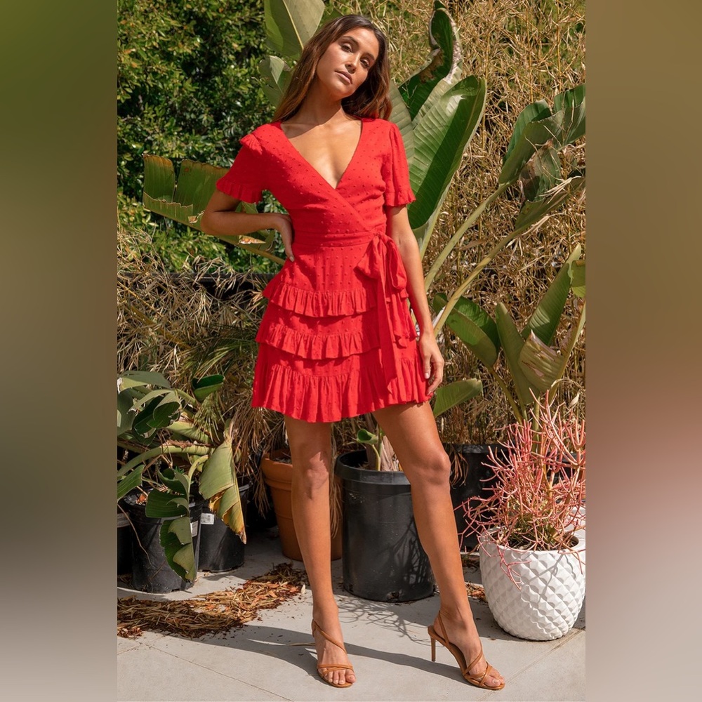 Red mini dress ruffle